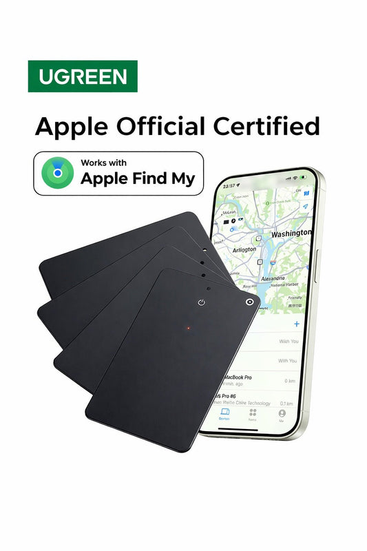 card tracker for wallet connected to Apple Find My app showing real time location tracking