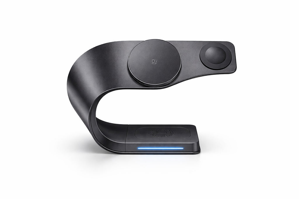 space grey 3 in 1 wireless charging dock for Apple devices with sleek modern design