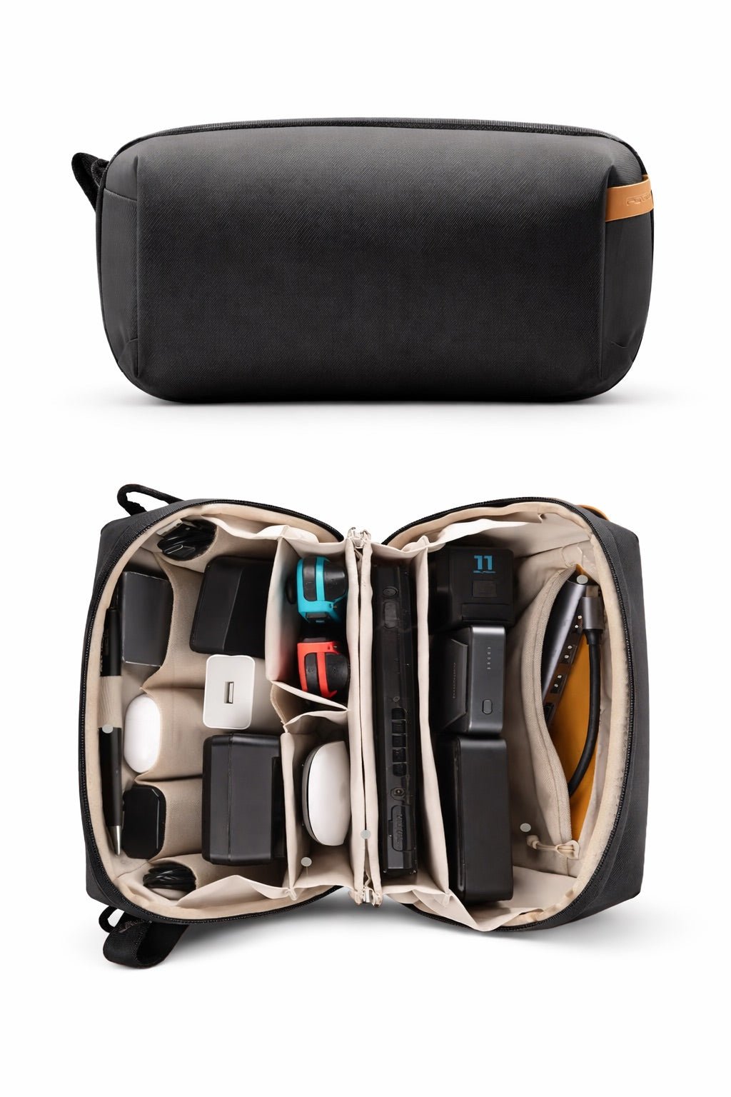 black large electronics organizer case with space for chargers cables and tech accessories