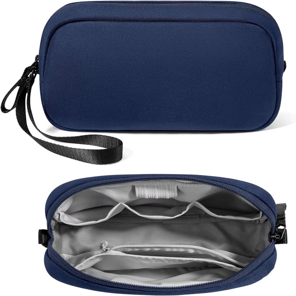 blue electronics organizer case for compact storage of chargers cables and travel accessories