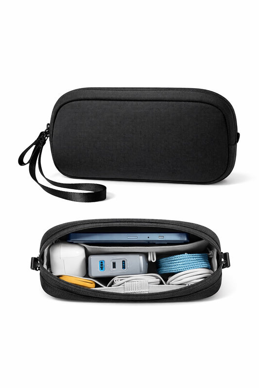 electronics organizer case with sustainable design for storing chargers cables and accessories