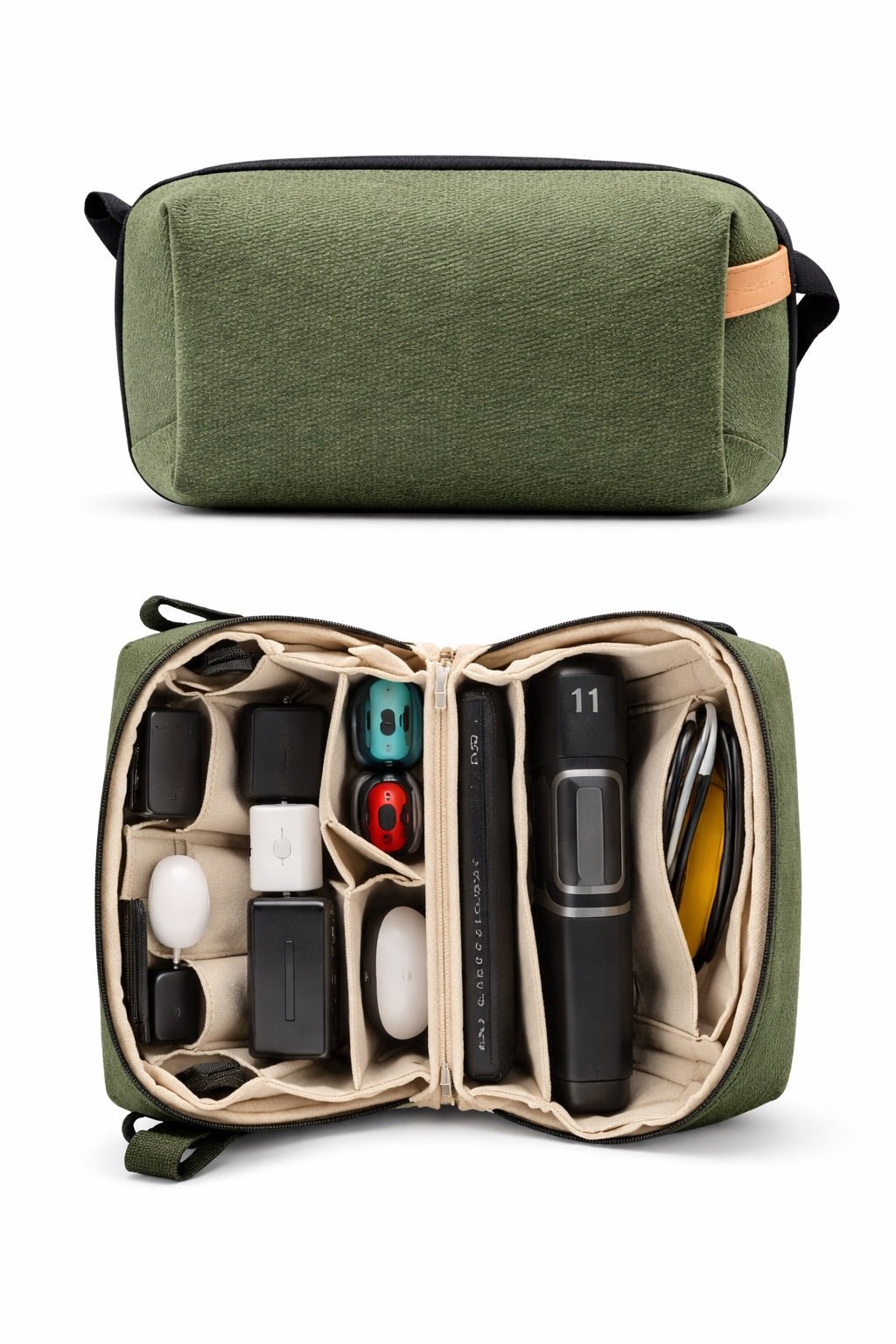green large electronics organizer case for storing chargers cables and travel accessories