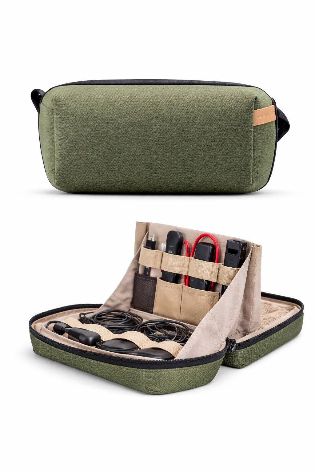 green small electronics organizer case for compact storage of chargers and cables
