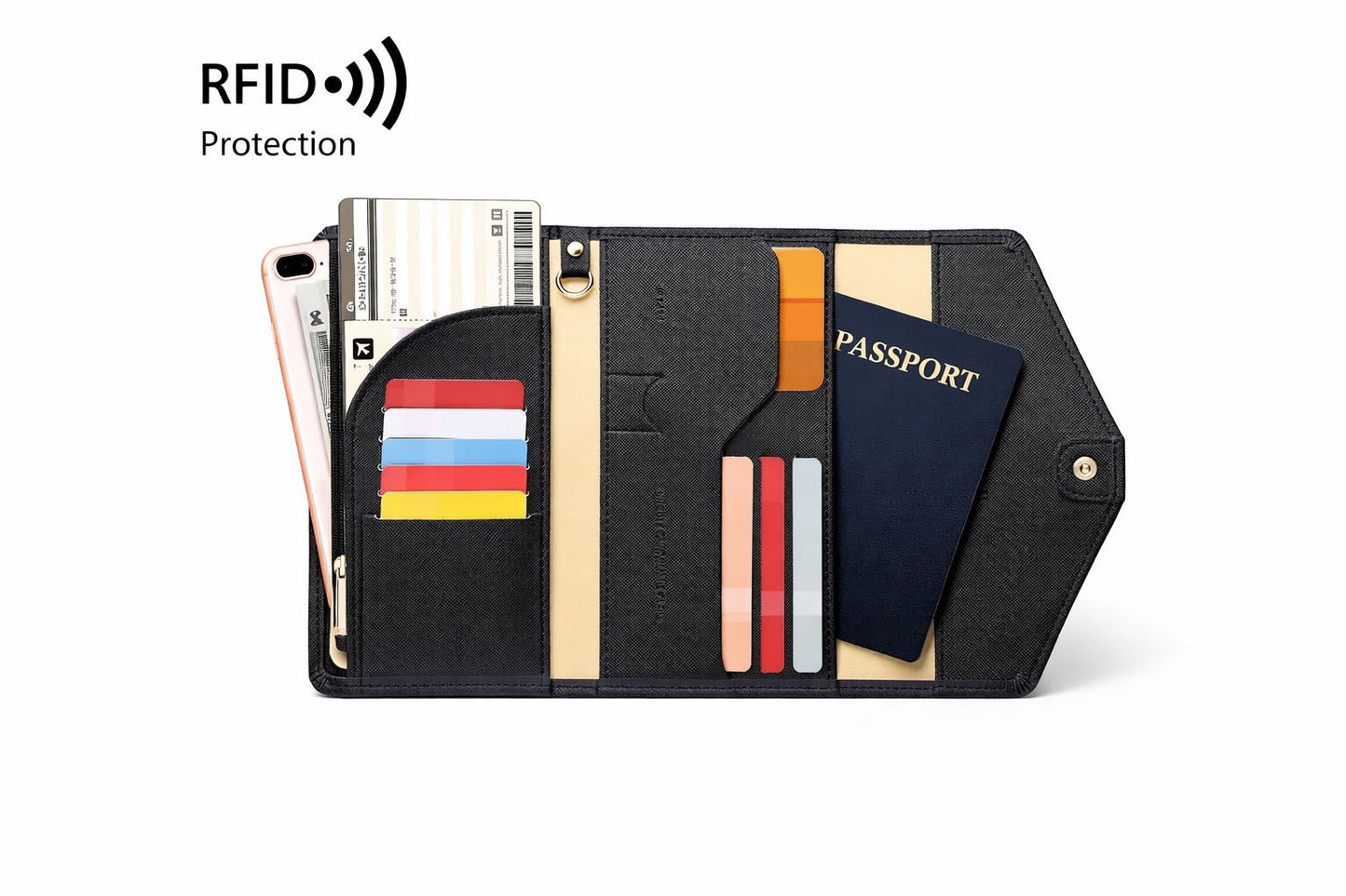 black rfid blocking passport case designed as a secure and minimal travel wallet