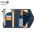 navy blue rfid blocking passport case designed as a secure travel wallet for passport cards and cash