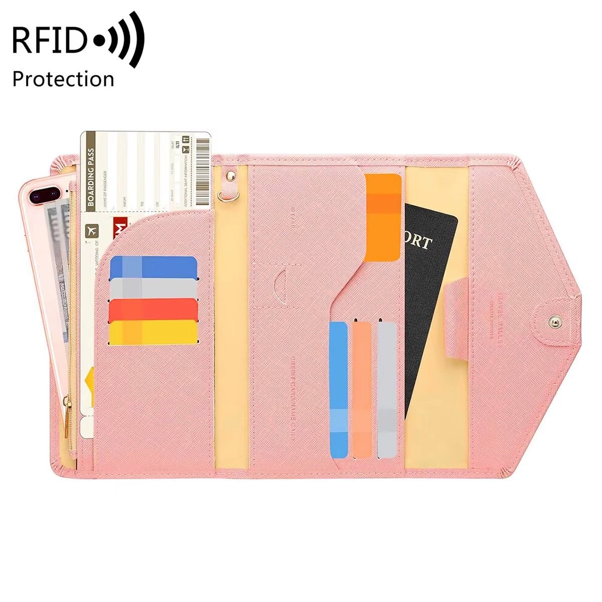 pink rfid blocking passport case with slim design for secure and organized travel essentials