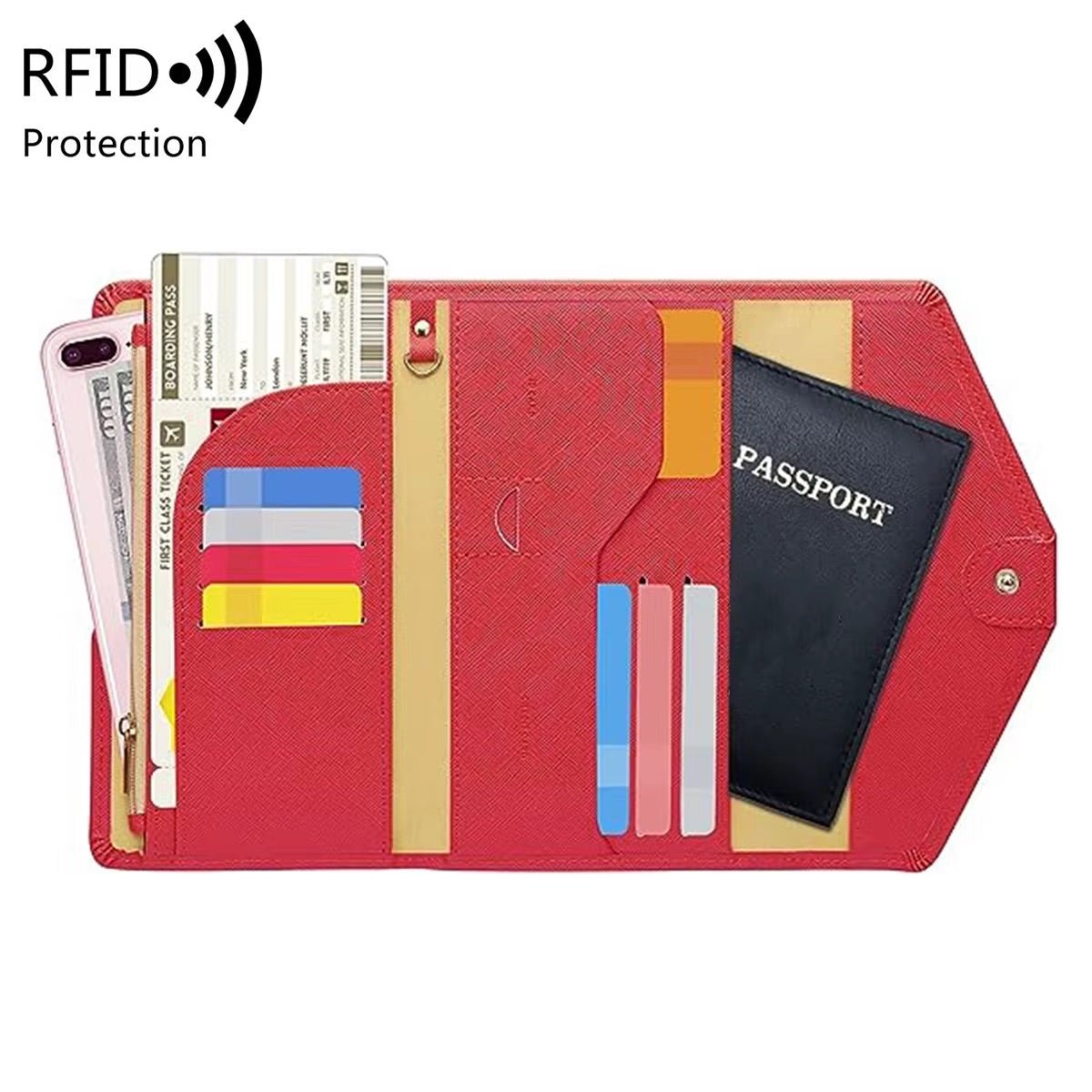 red rfid blocking passport case with travel wallet design for safe passport and card storage